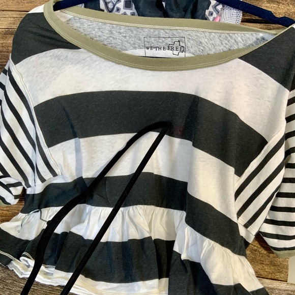 Free People We The Free size M Black White Stripe with peplum Top - Picture 4 of 7